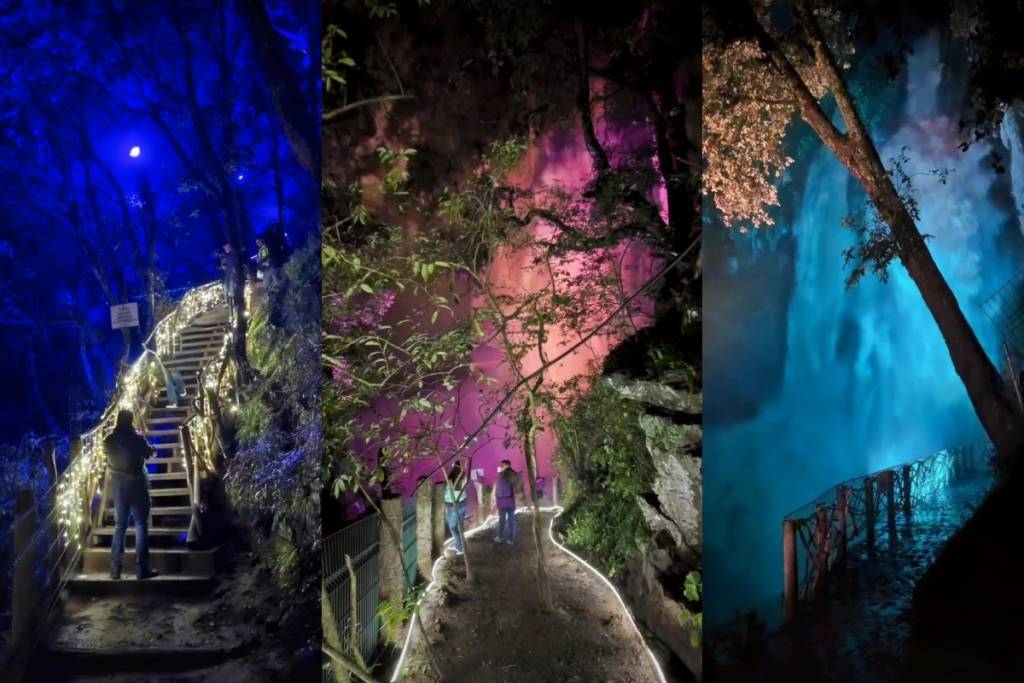Illuminated Waterfall in Puebla