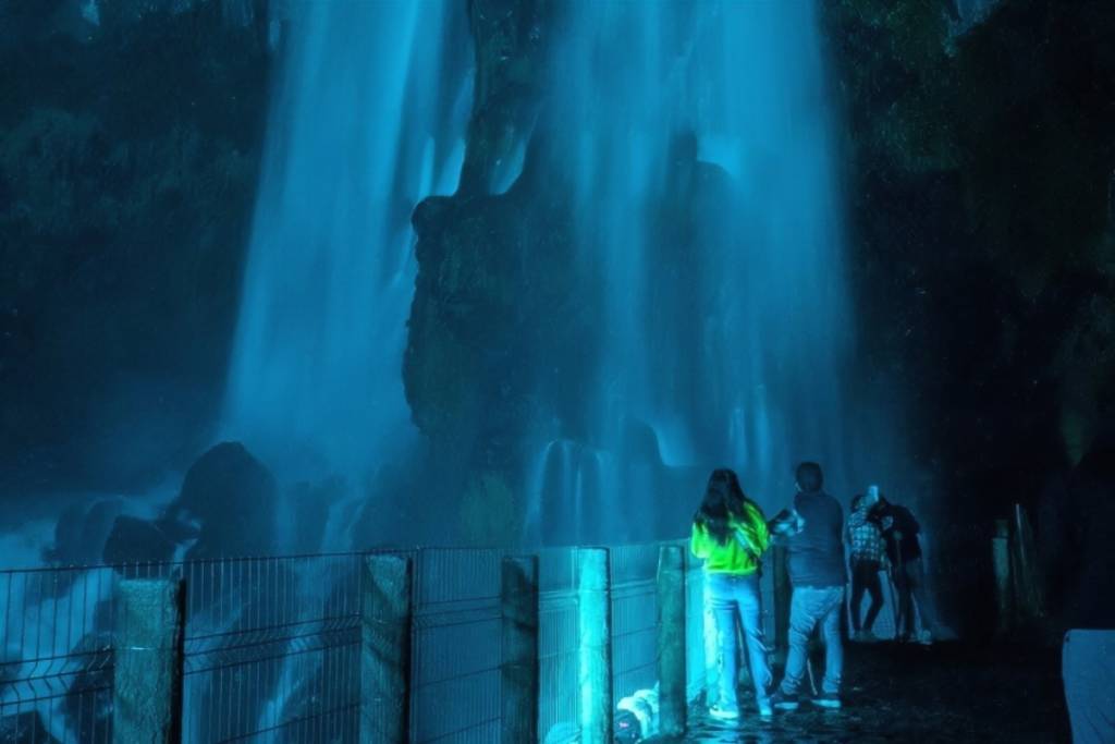 Illuminated Waterfall in Puebla