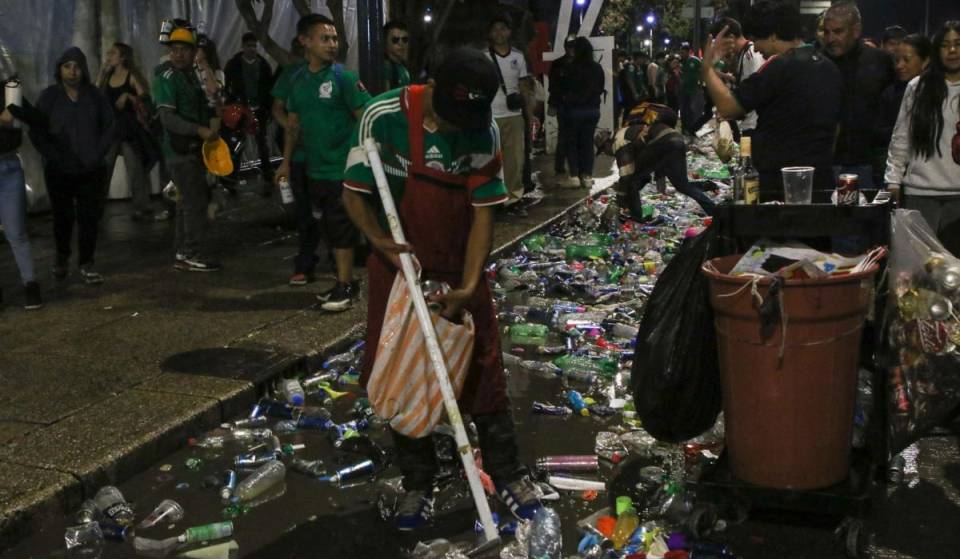 Trash bags will be distributed to collect trash after the festivities following the Mexico vs. England match