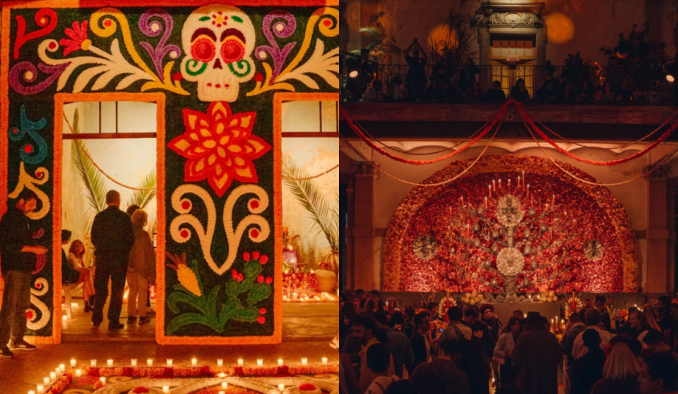 Built in the 20th century, this grand mansion on Juárez Street is transformed into a majestic tribute to the cornfield and the maguey plant to celebrate the Day of the Dead.