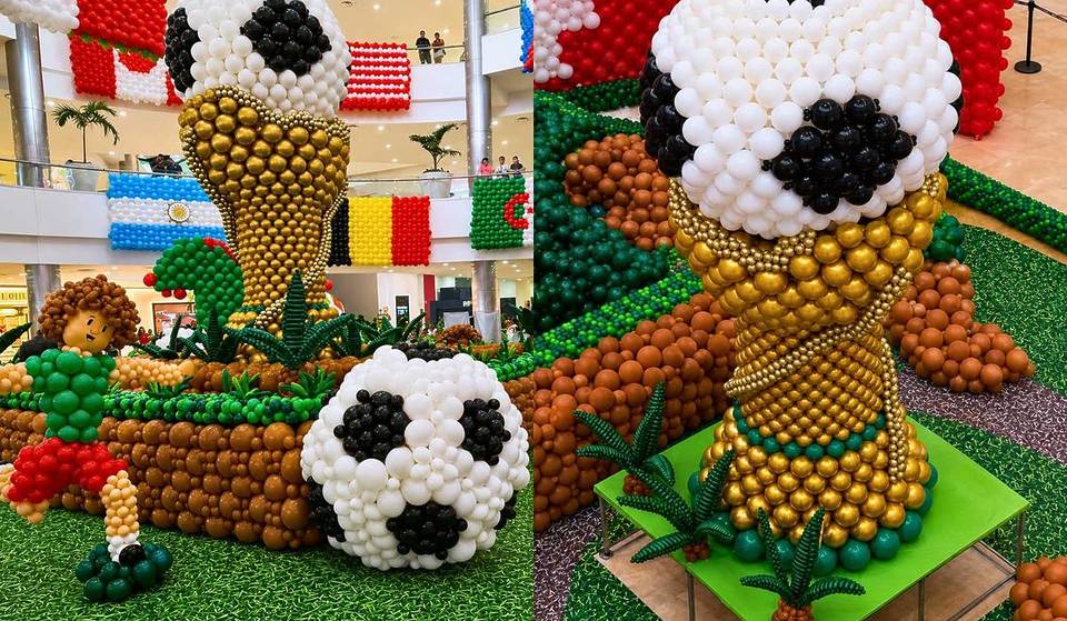 Llega a Guadalajara una exposición monumental de globos inspirada en el futbol: con una copa gigante y esculturas de futbolistas