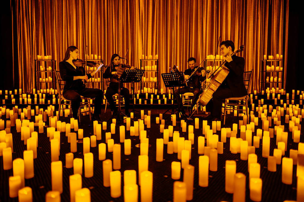 A string quartet performing a Candlelight concert at The Theater at Scottish Rite.