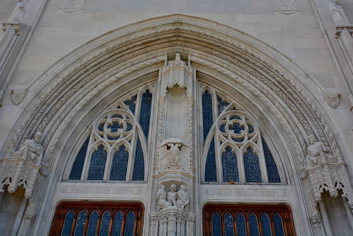 up close image of the facade of the scottish rite cathedral in indianpolis