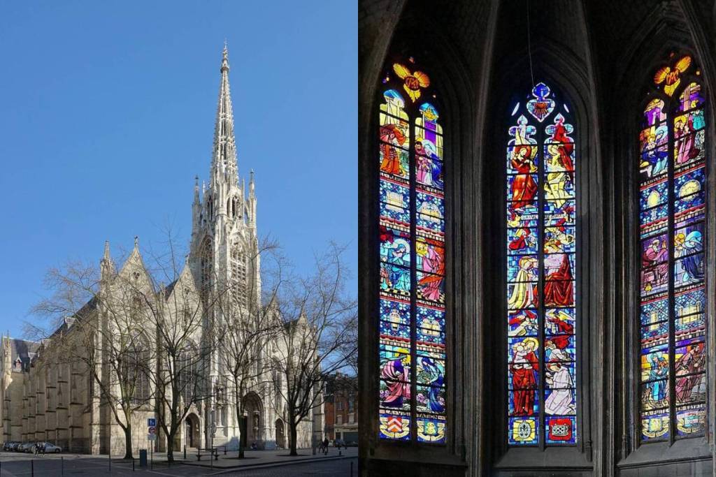 Église Saint-Maurice de Lille - Montage entre vue de l'extérieur et des vitraux
