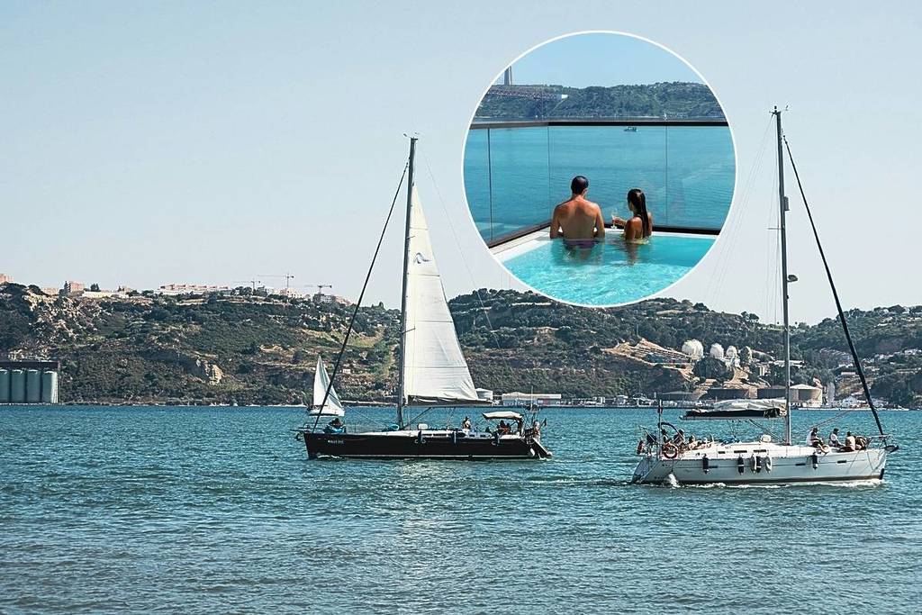 veleiros no tejo e casal numa piscina