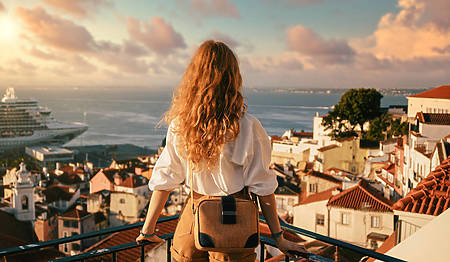 mulher num miradouro num fim de semana em lisboa