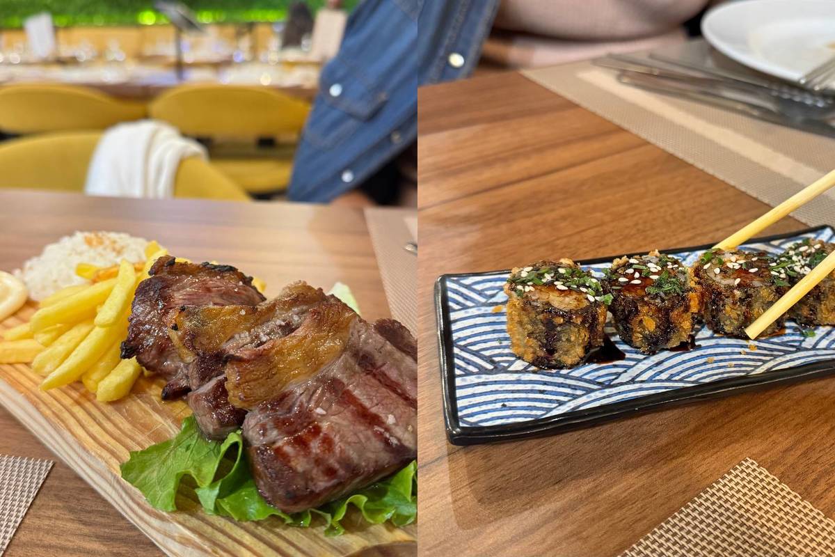 picanha e hot rolls no restaurante asiático fork n' fire