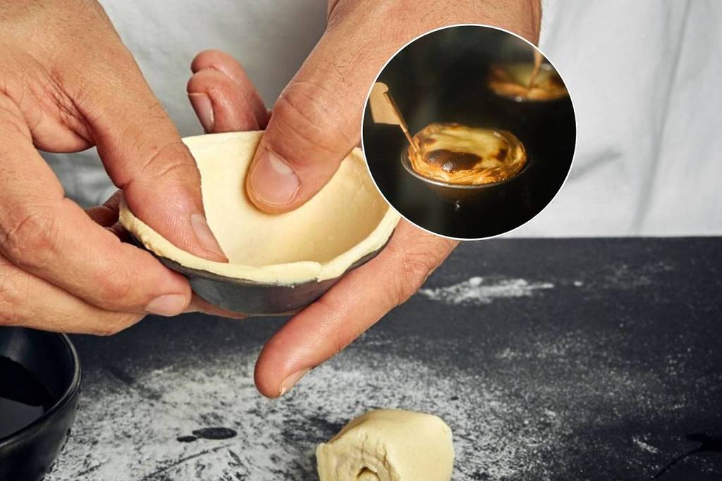 persona moldeando la masa de un pastel de nata en la masterclass de pastelaria natelier