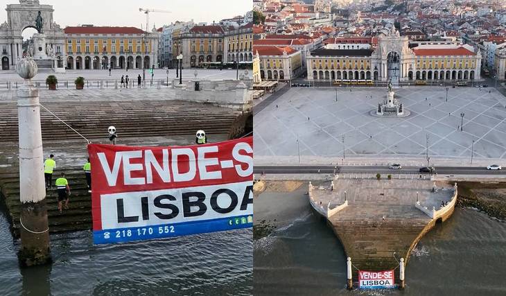 Un nuovo intervento nello spazio pubblico di Bordalo II critica i prezzi degli alloggi a Lisbona