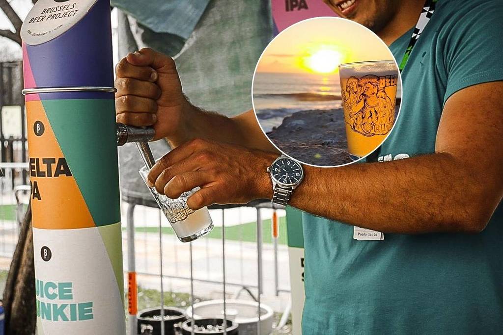 homem a tirar uma imperial no festival de cerveja na ericeira