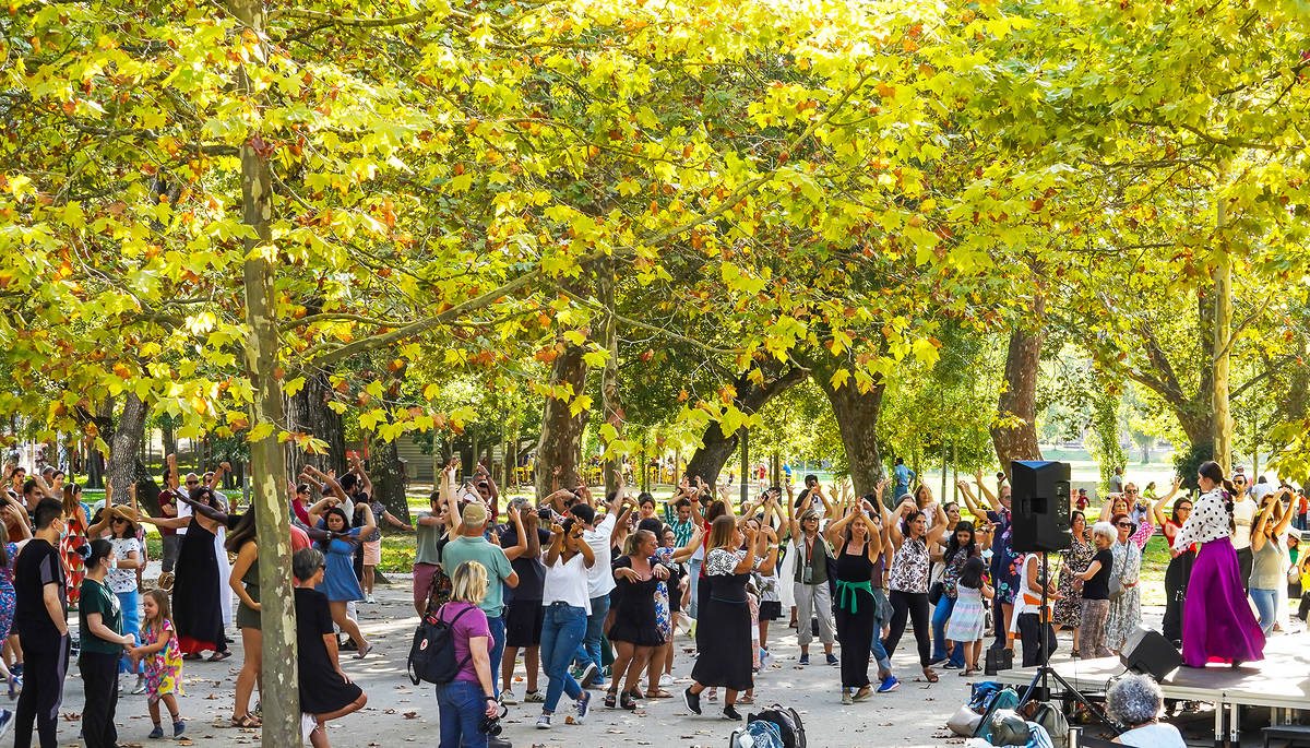 People dancing in the streets of Lisbon