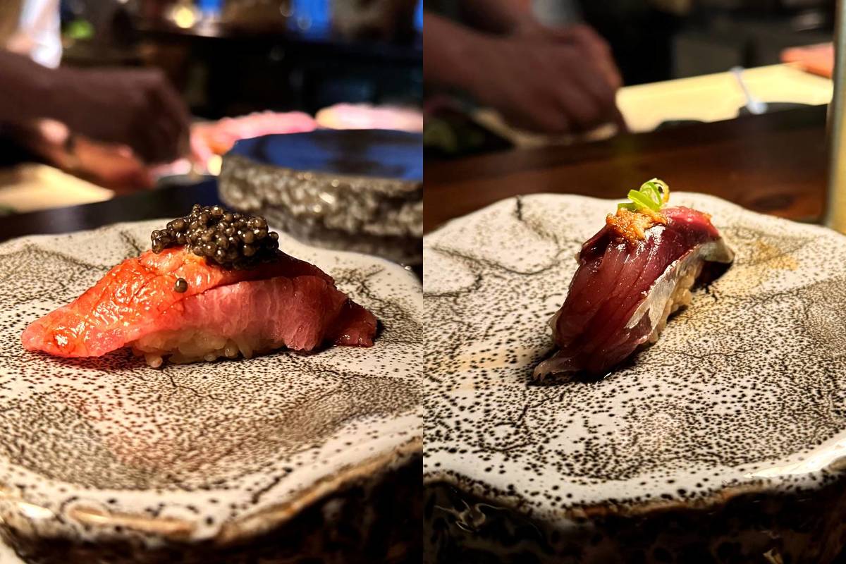 nigiris de Toro, Akami, Robalo, Lírio e Engawa