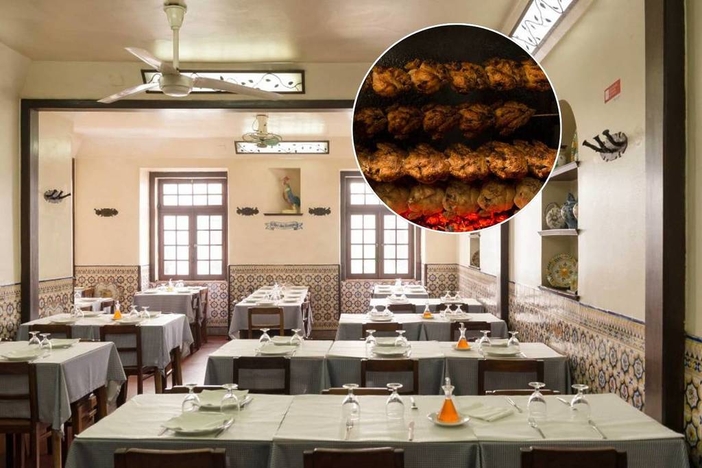 frango à piri-piri no restaurante bonjardim, grelhador a carvão