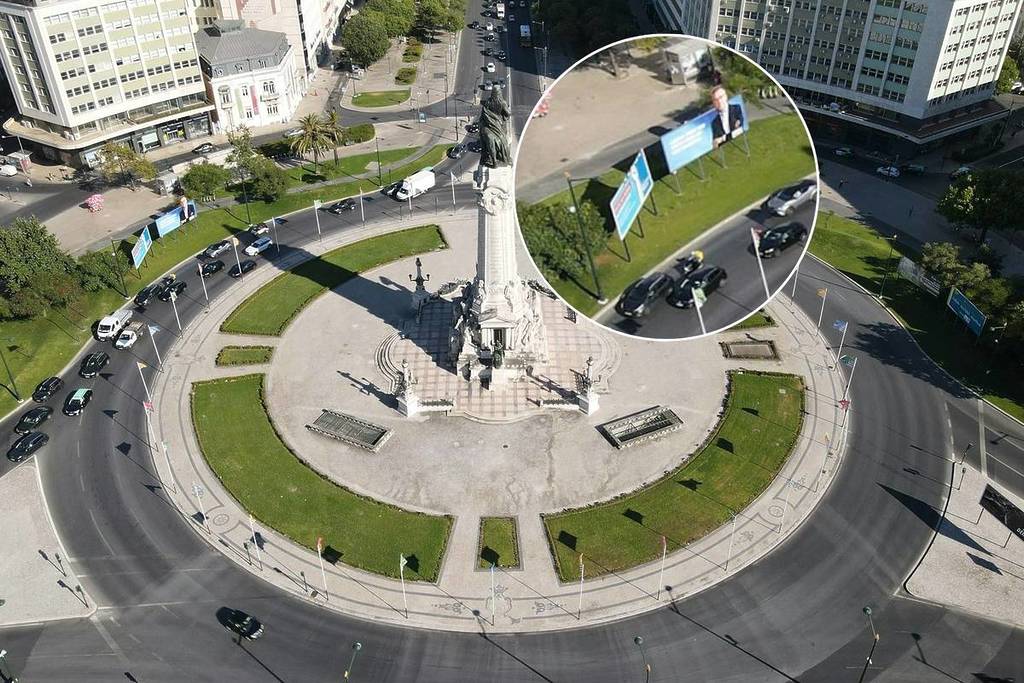 affiches politiques au rond-point du marquês