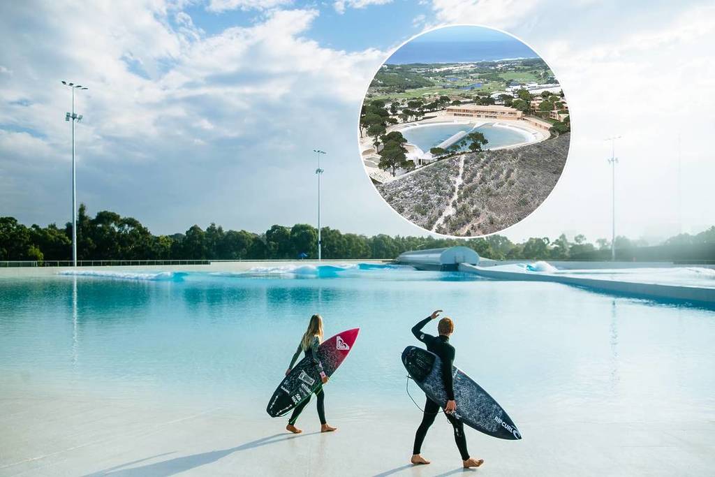 Surfer in einem Wavegarden-Surfbecken, Surfers Cove, óbidos