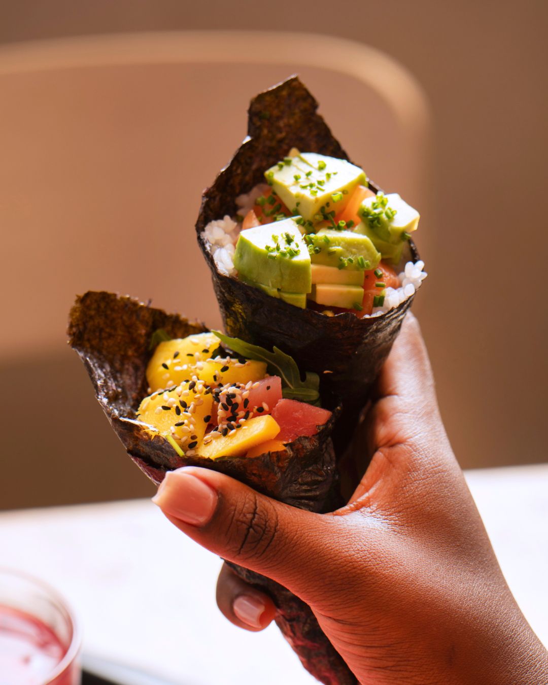 temakis, comida servida em formato de cone, noori