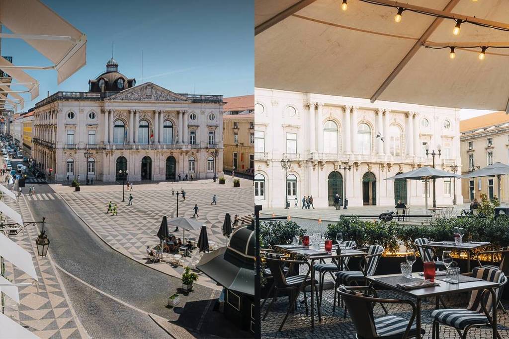 Esplanada do Delfina e vista do boutique hotel AlmaLusa para a Praça do Município 