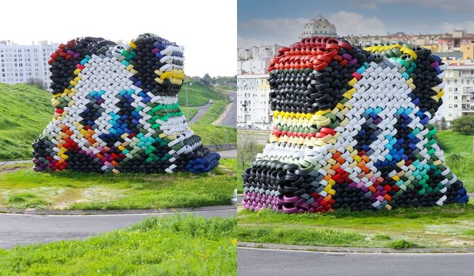 Il mesure dix mètres et est fait de cent pneus usagés : le nouveau « résident » géant qui a envahi un rond-point de Lisbonne.