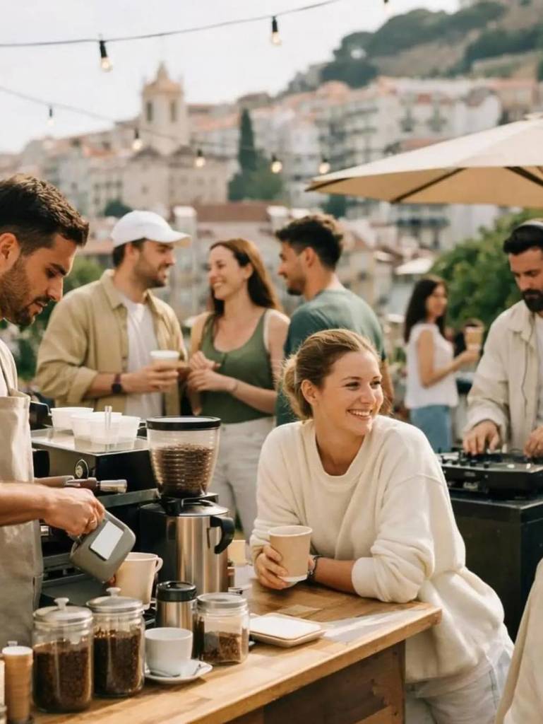 Leute, die im BrewClub Kaffee trinken