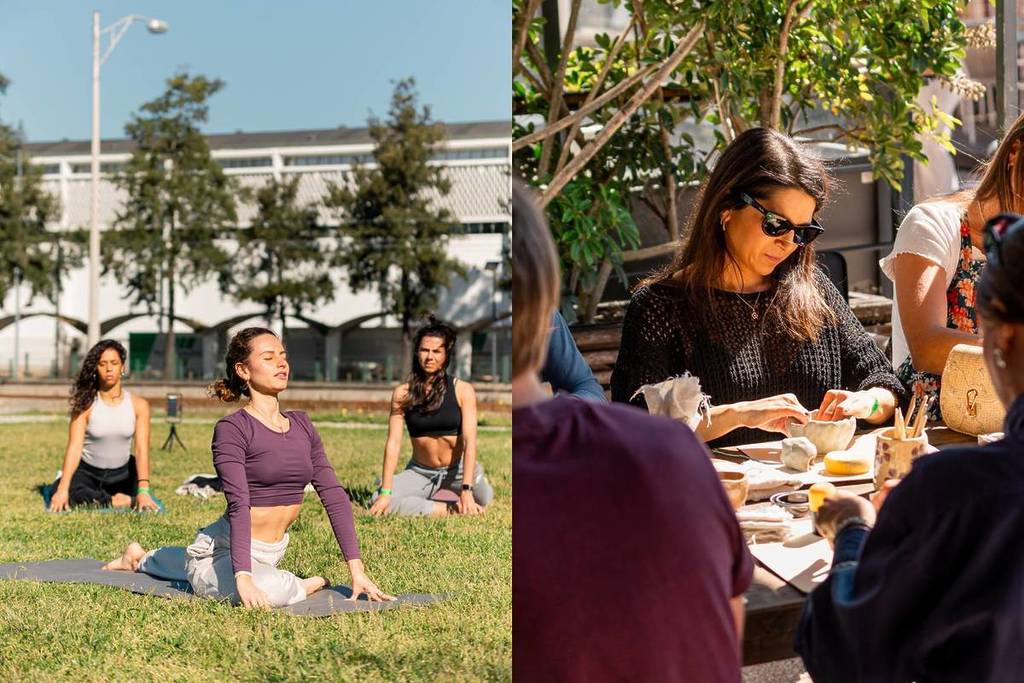 personnes faisant du yoga et de la poterie lors de l'événement BrewClub