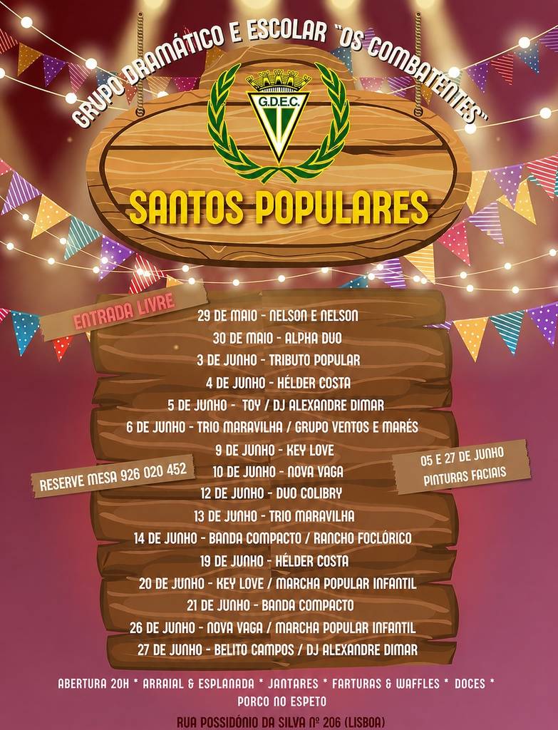 Cartaz do Arraial Santos Populares Grupo Dramático e Escolar Os Combatentes na Estrela