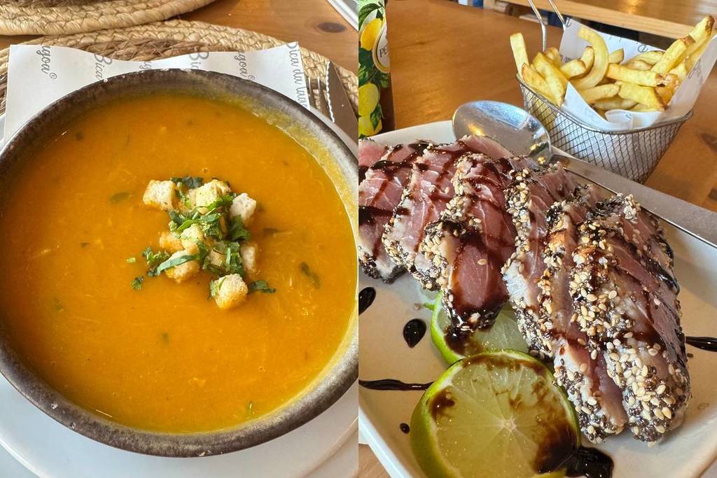 soupe de poisson et tataki de thon au restaurant Bica da Lagoa, à Óbidos 