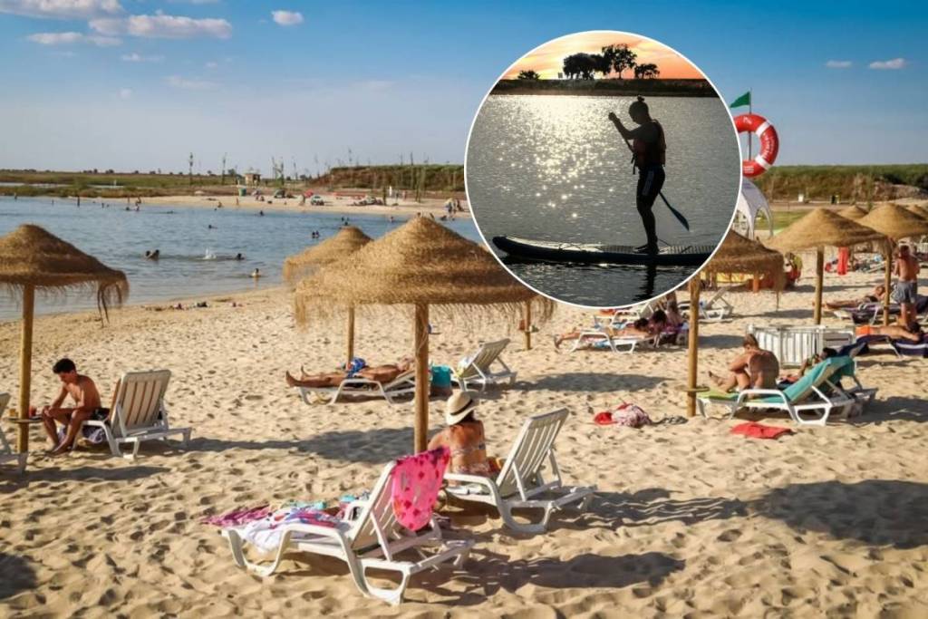 vue sur la plage fluviale rénovée de Cinco Reis