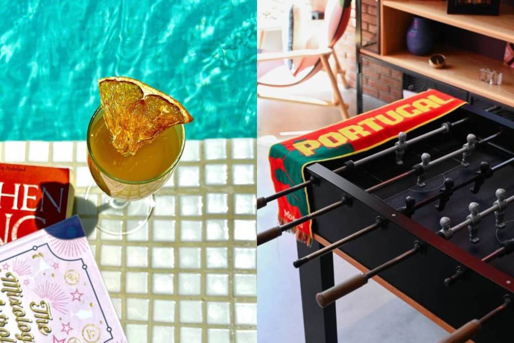 drink a bordo piscina e calcio balilla al Moxy Lisboa Oriente