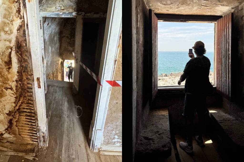 maison du gardien de phare en mauvais état + vue sur la mer depuis la chambre du gardien de phare 