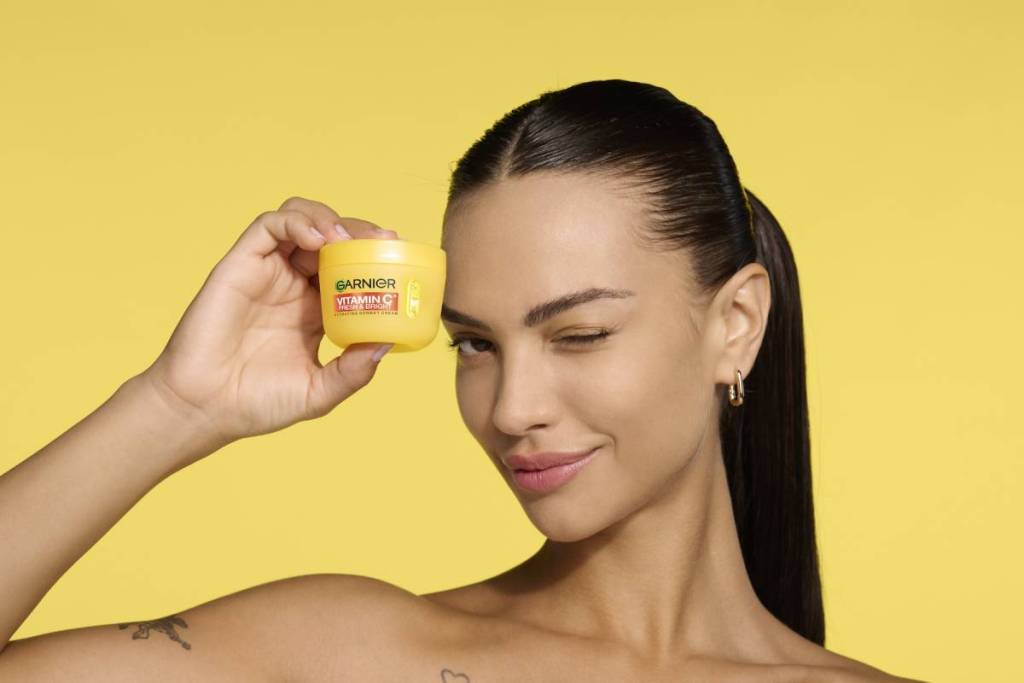 woman with Garnier’s new line—Fresh & Bright Sorbet Creams