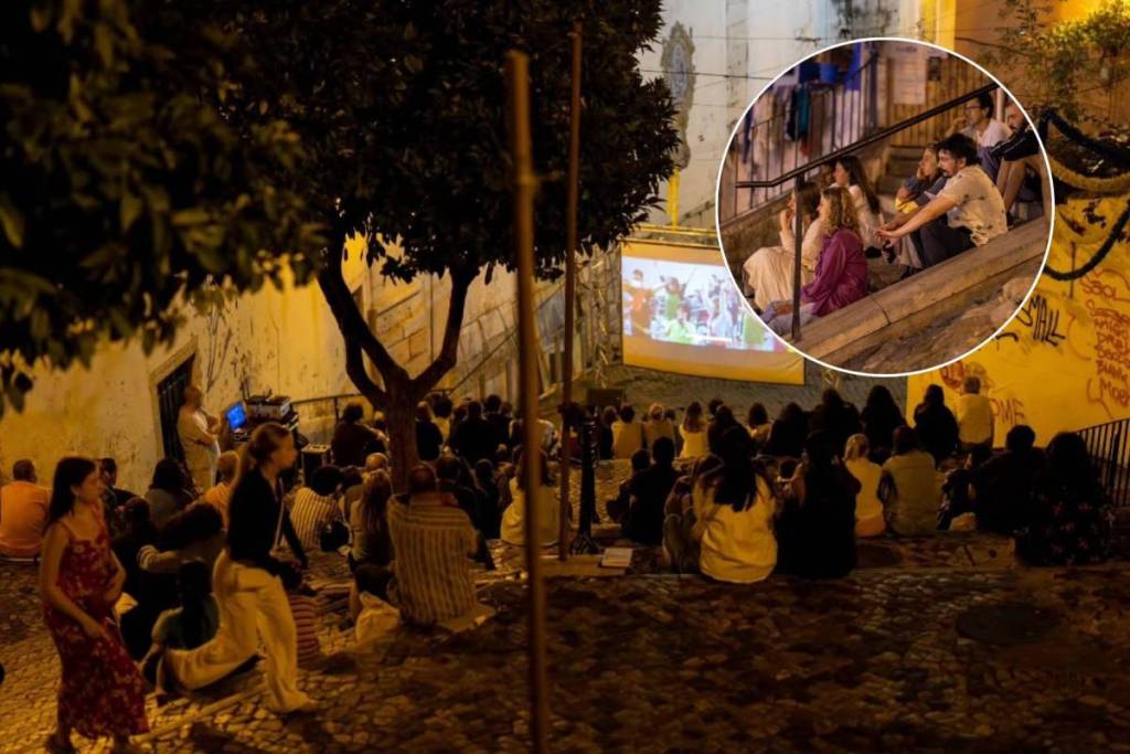 Open-Air-Kino auf den Treppen von São Miguel in Alfama