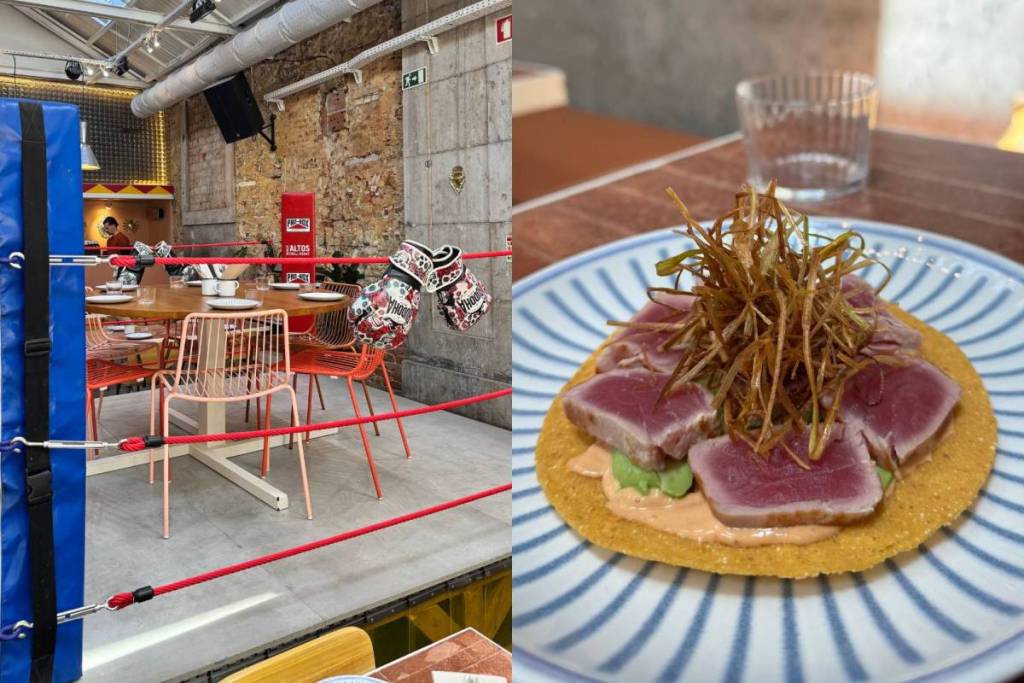 a wrestling ring and tuna tostada at the Mexican restaurant La Ruda 