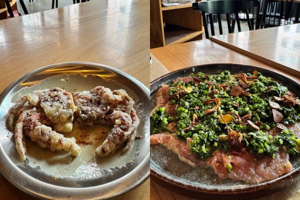 soft-shell crab tempura + smash tuna carpaccio on the Ajitama izakaya menu