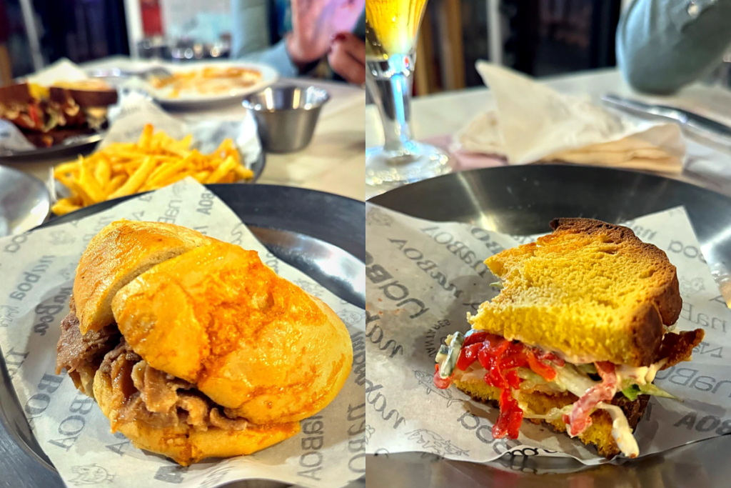 bifana à moda do porto, sandes panado de frango no restaurante naBoa