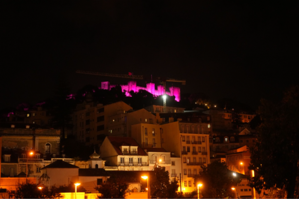 Movimento Recordar 1755, monumentos iluminados de cor roxa