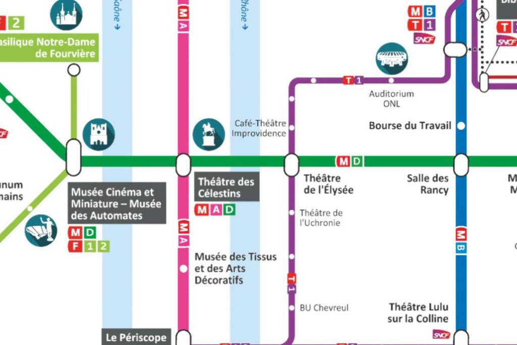 Carte Lyon Métro lieux culturels