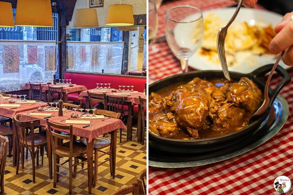 À Lyon, ce bouchon à deux pas de la Place de la Bourse se niche dans un bâtiment classé et accessible par une traboule secrète – le Guide Michelin le recommande et son menu complet est à 29 €