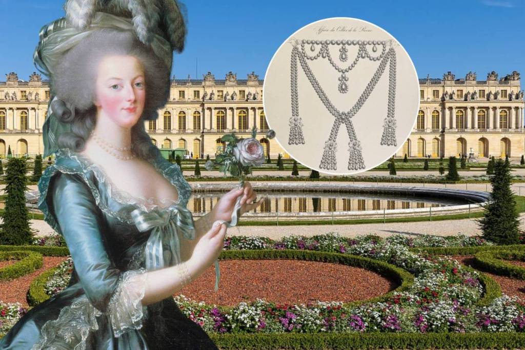 Photo of Marie Antoinette in the gardens of the Palace of Versailles with the stolen jewels
