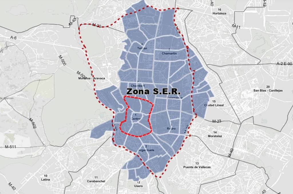 Mapa de la zona SER en Madrid