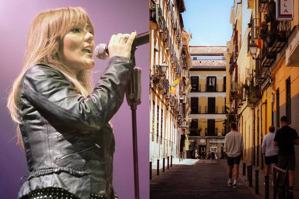 À esquerda Amaia Montero, de La Oreja de Van Gogh, e à direita uma rua de Madrid.