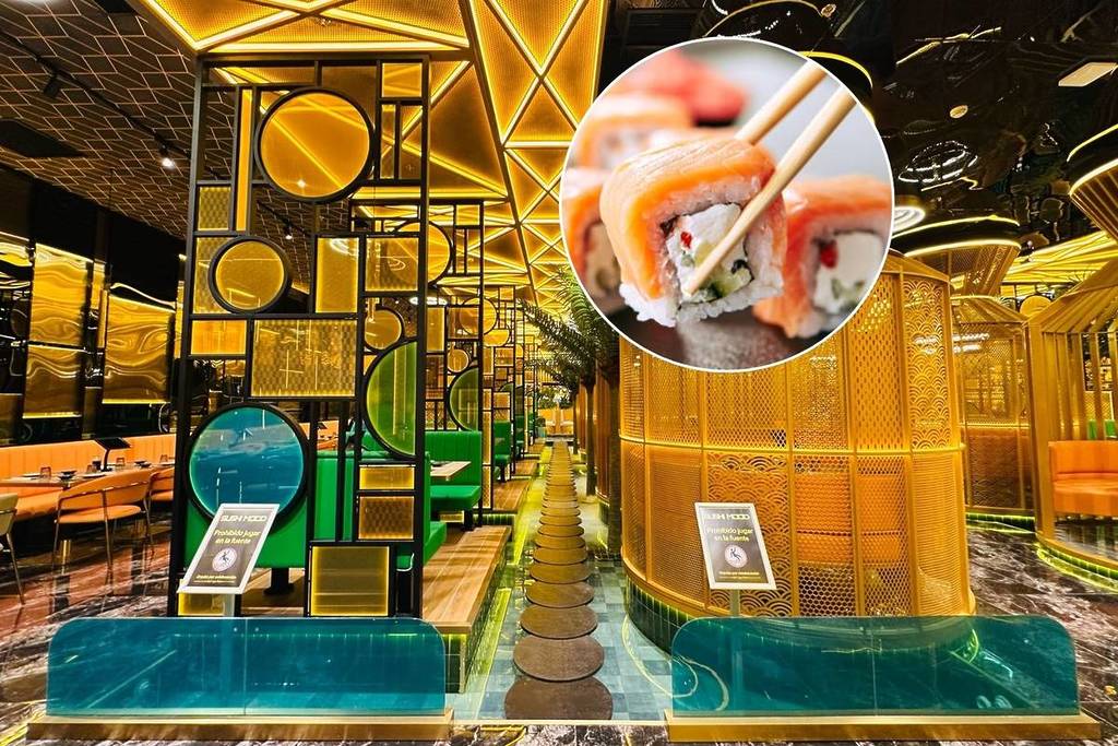 Sushi mood, the sushi buffet with a golden cage on the water and more than 200 dishes.