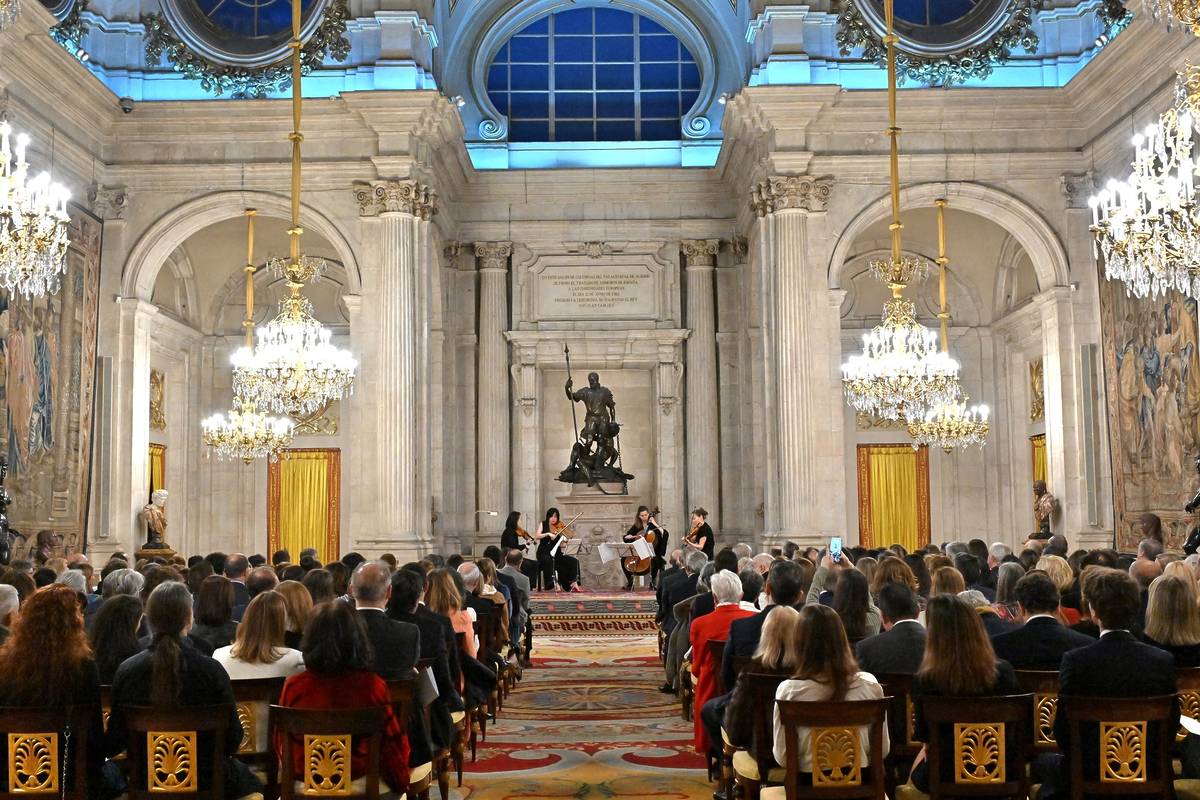 Quatuor Ardeo en el Salón de Columnas del Palacio Real de Madrid durante el Ciclo de Cámara de Patrimonio Nacional.