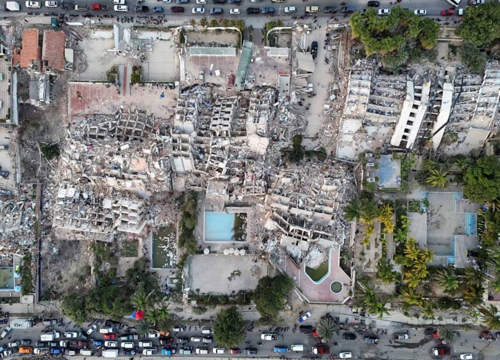 Vista de pájaro del desastre de los terremotos de Venezuela.