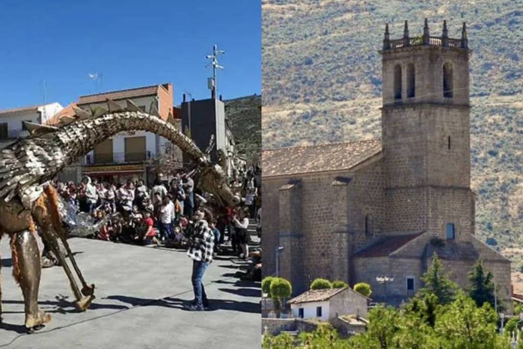 Imagem do Festival dos Dragões de Robledo e da Igreja da Assunção de Nossa Senhora.