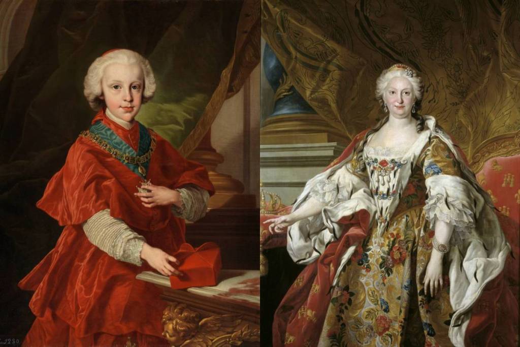 À esquerda, Luís de Borbón e Farnesio, e à direita, Isabel de Farnesio, protagonistas da história da Basílica Pontifícia de São Miguel.