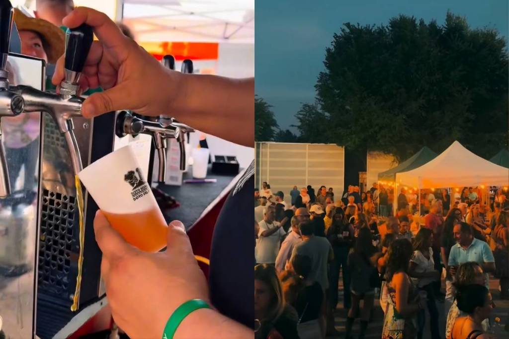 Ein Brauer schenkt ein Bier auf dem Soto Beer Fest aus.