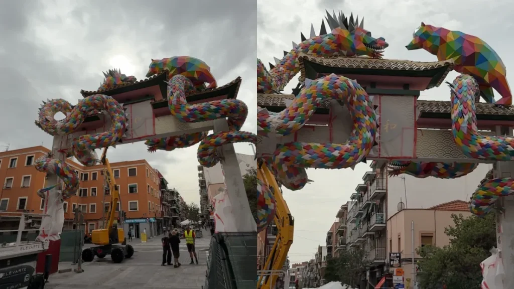 Usera weiht heute den ersten chinesischen Bogen Madrids ein: Er ist 11 Meter hoch und stammt von Okuda San Miguel
