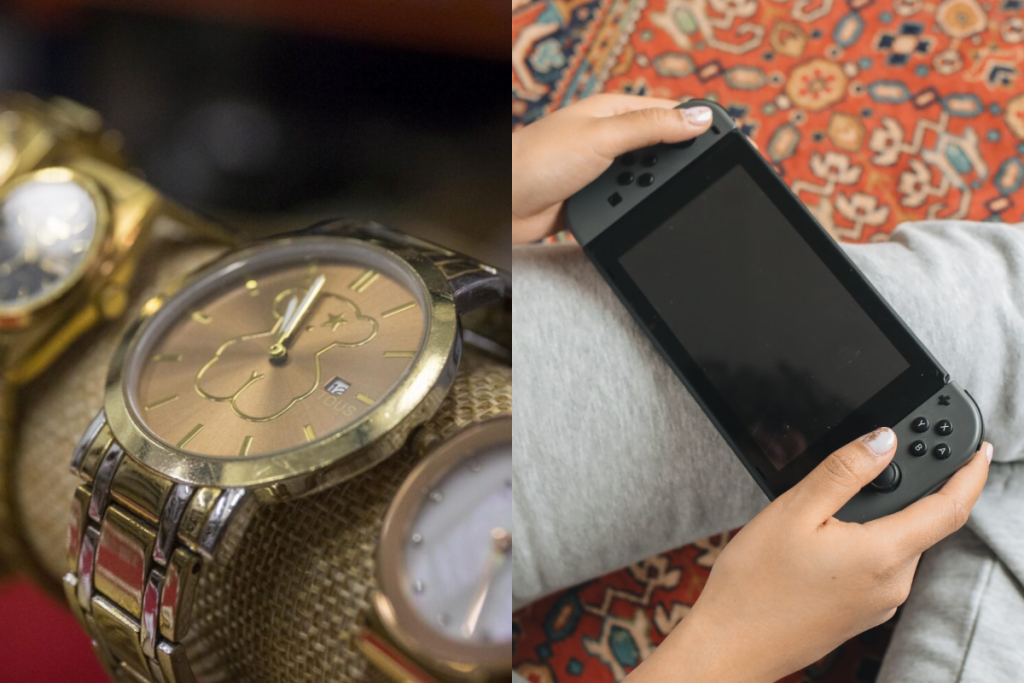 Des photos du genre d’objets perdus qui seront mis aux enchères par la mairie de Madrid (on y voit une montre Tous et une Nintendo Switch).