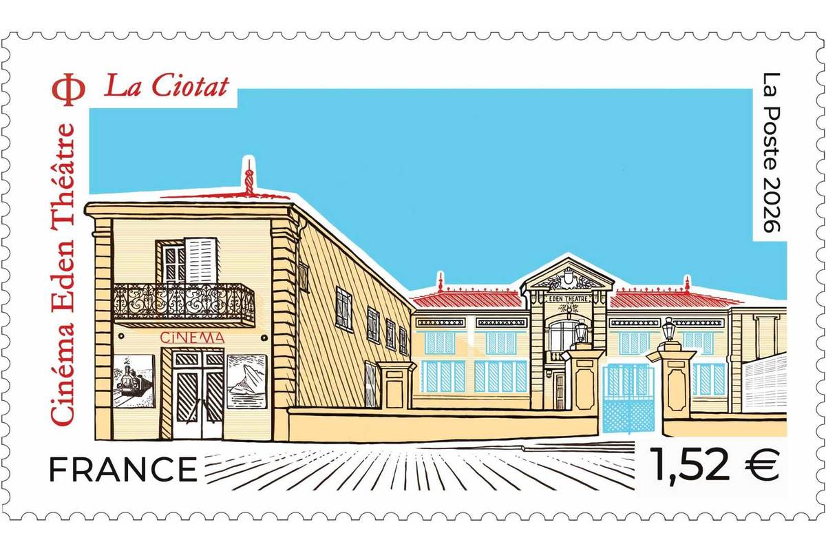 Timbre postal à l'effigie de l'Eden Théâtre à La Ciotat, plus vieux cinéma du monde en activité