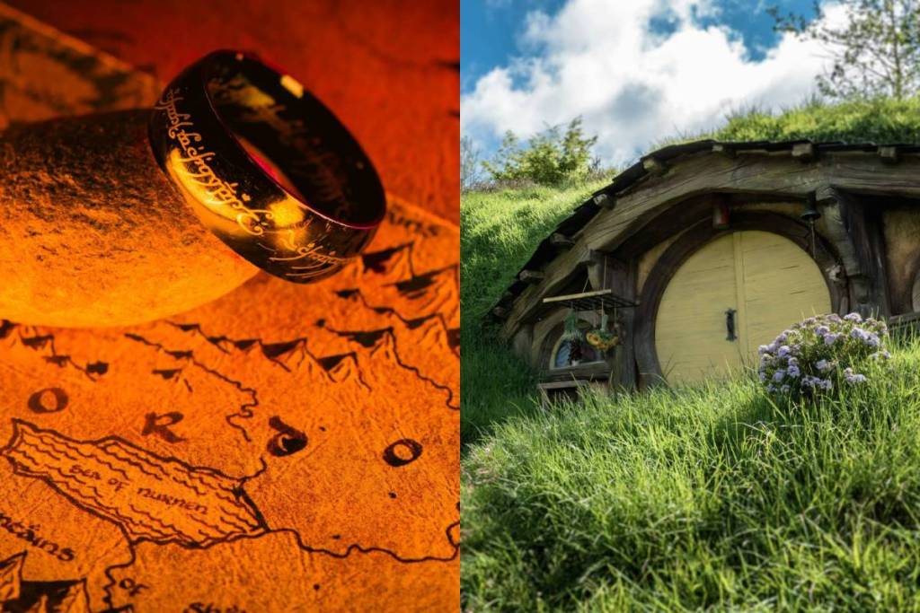 Photo de l'anneau et photo d'une maison de hobbit